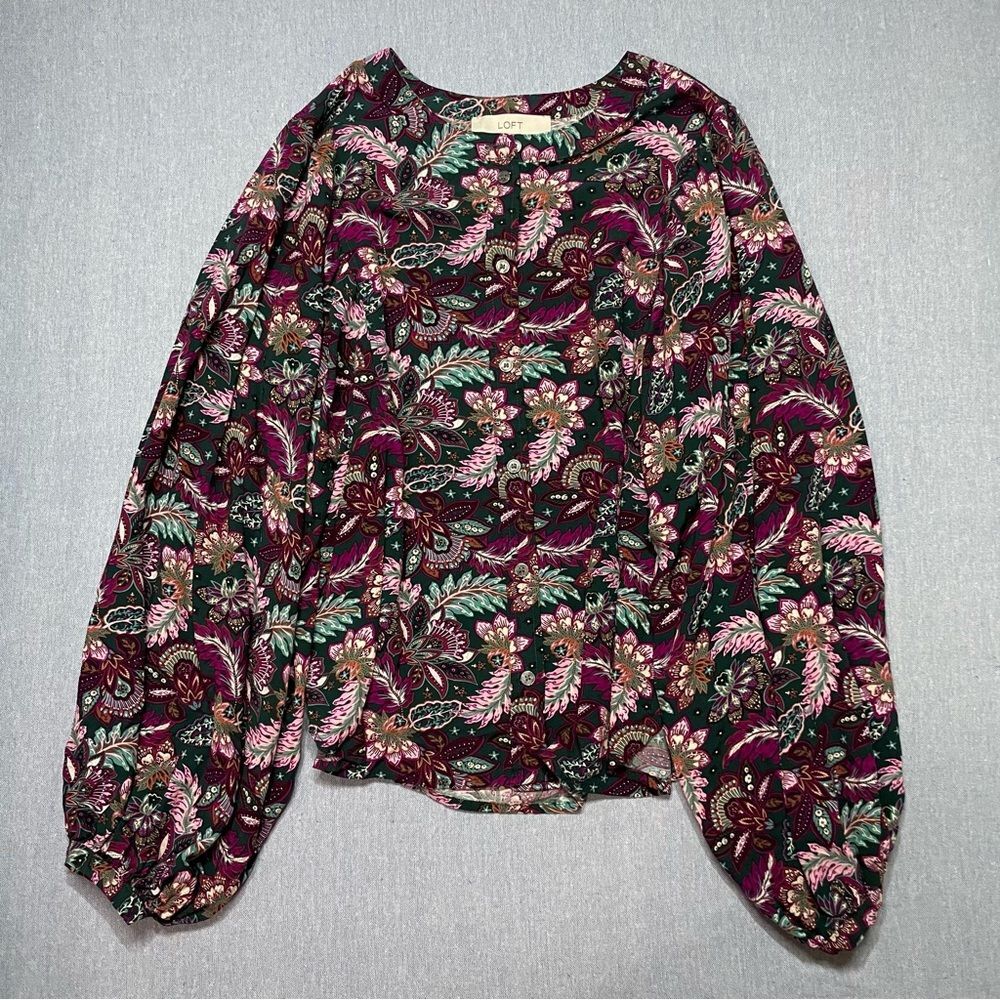 Ann Taylor Loft Paisley Blouson Sleeves Size M